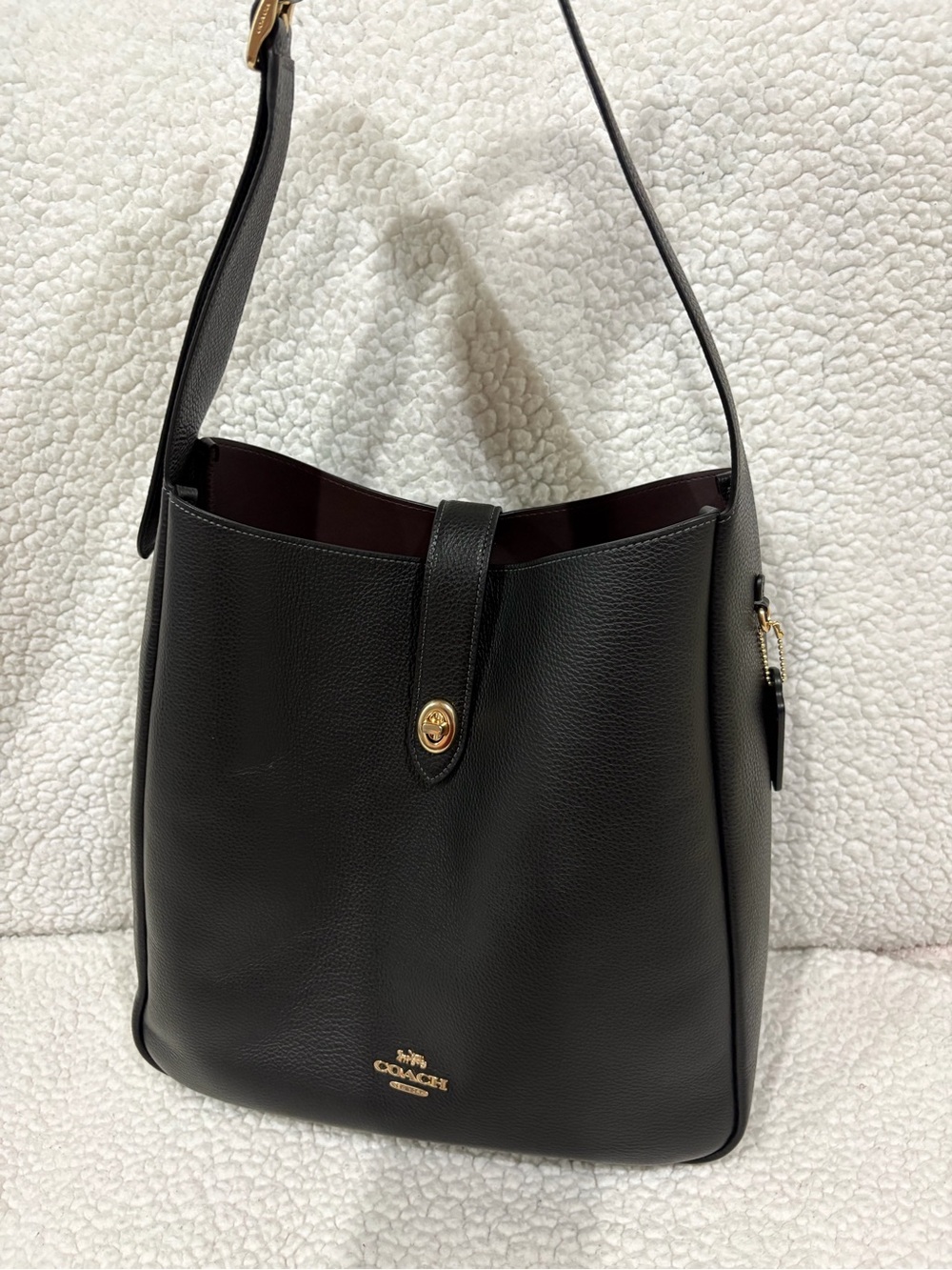 Coach Black Pebbled Leather Bucket Bag with Gold Accents